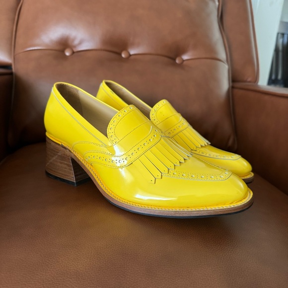 The Office Of Angela Scott Shoes - Angela Scott Yellow Block Heel Patent Leather loafers women’s 13 US/ 43 EU